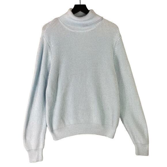 NOVAMEN Light Blue Turtleneck Sweater Polyester Cozy Knit Top Size Large - Picture 1 of 13
